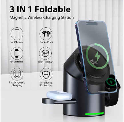 3-in-1 Touch Rotating Wireless Charger